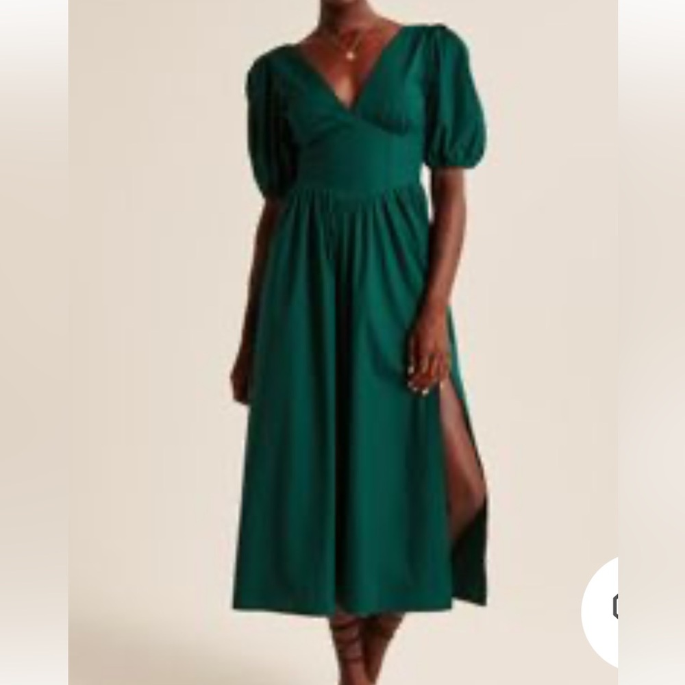 Women's Emerald Green Midi Skirt with Side Slit